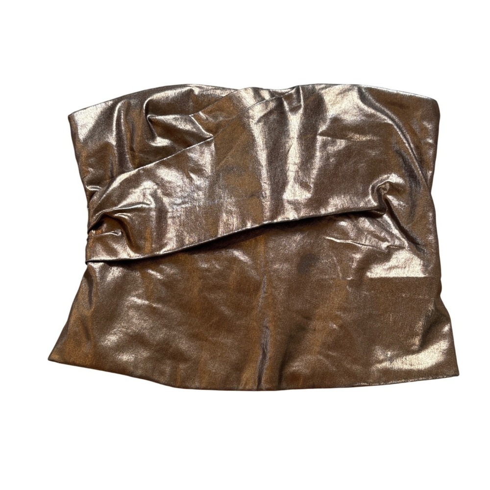 Zara Tube Top Women Bronze Metallic‎ Draped Strapless Party SIZE M